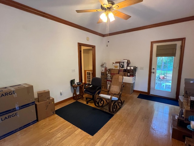 139 Cresent Dr, Mccormick, SC 29835 - exercise area featuring wood finished floors, ceiling fan, and ornamental molding