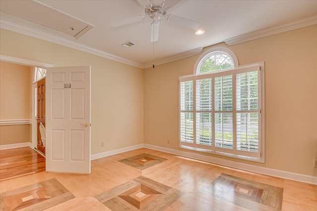 12 Shadowbrook Cir, Augusta, GA 30909 - unfurnished room featuring attic access, a ceiling fan, baseboards, crown molding, and light wood-type flooring