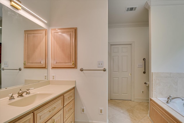12 Shadowbrook Cir, Augusta, GA 30909 - bathroom featuring tile patterned floors, crown molding, baseboards, vanity, and a garden tub