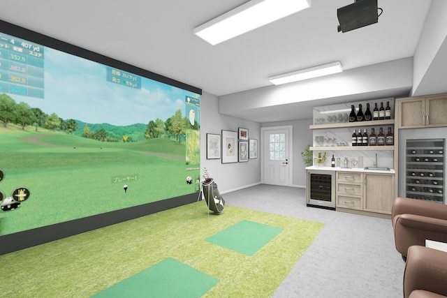 12 Shadowbrook Cir, Augusta, GA 30909 - playroom with beverage cooler, a dry bar, light colored carpet, and baseboards