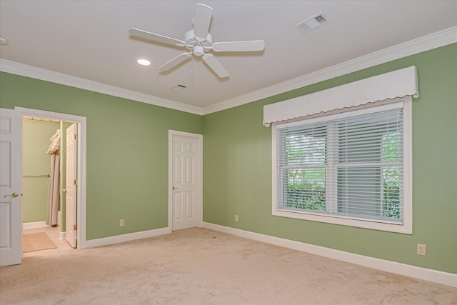 12 Shadowbrook Cir, Augusta, GA 30909 - unfurnished bedroom with crown molding, baseboards, carpet flooring, connected bathroom, and a ceiling fan