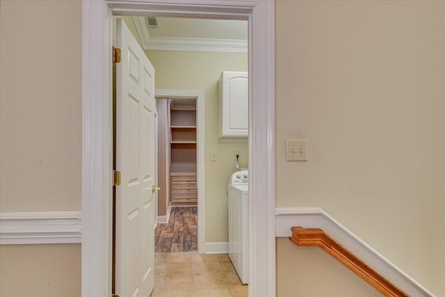 12 Shadowbrook Cir, Augusta, GA 30909 - hallway with washer / dryer, crown molding, and baseboards