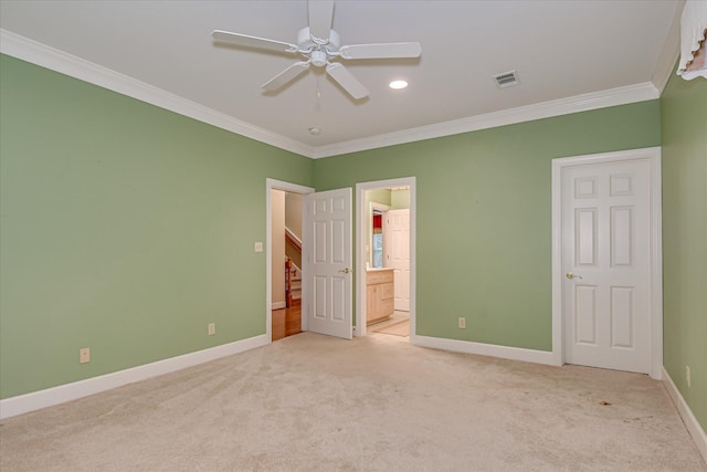 12 Shadowbrook Cir, Augusta, GA 30909 - unfurnished bedroom featuring ornamental molding, carpet floors, baseboards, ensuite bathroom, and recessed lighting