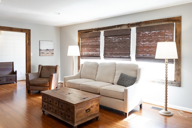 living room featuring dark hardwood / wood-style flooring