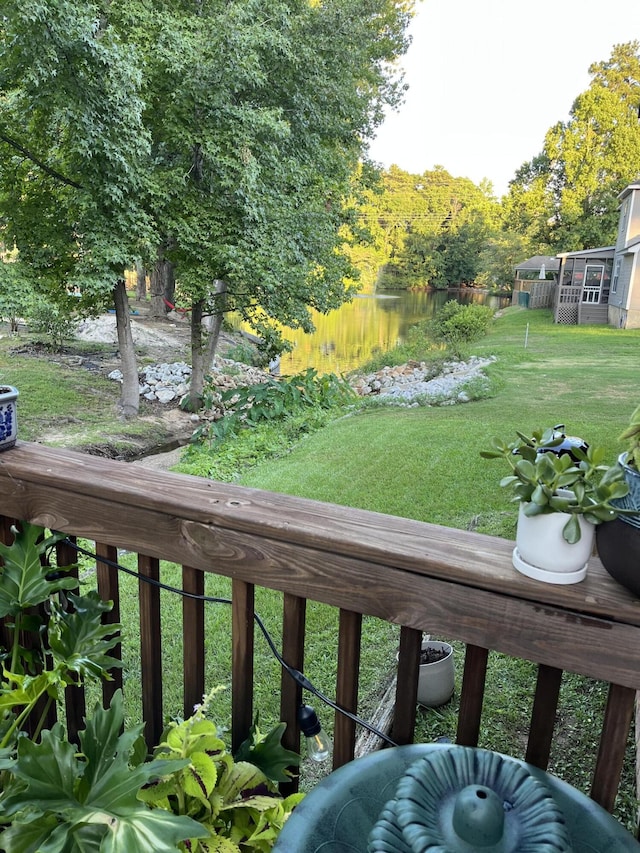 view of yard with a water view