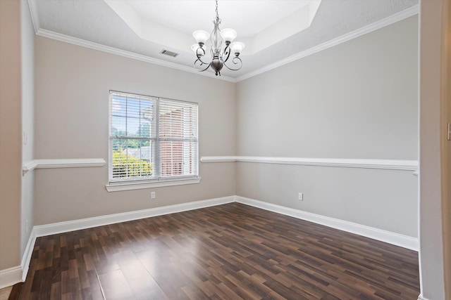 2042 Silver Run Fls, Grovetown, GA 30813 - unfurnished room featuring a chandelier, dark wood finished floors, a raised ceiling, and ornamental molding