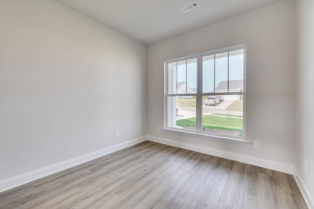 spare room with light hardwood / wood-style floors and plenty of natural light