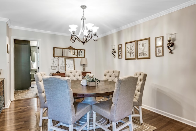 217 Longmeadow Rd, North Augusta, SC 29860 - dining space with a chandelier, ornamental molding, and dark wood-type flooring