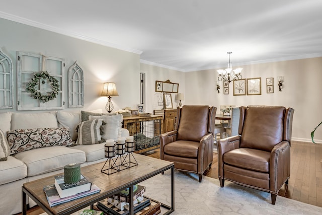 217 Longmeadow Rd, North Augusta, SC 29860 - living area featuring a chandelier, ornamental molding, and wood finished floors