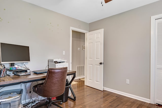 217 Longmeadow Rd, North Augusta, SC 29860 - office with dark wood-style floors and a ceiling fan