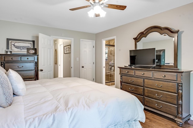 217 Longmeadow Rd, North Augusta, SC 29860 - bedroom with wood finished floors, ensuite bath, and ceiling fan