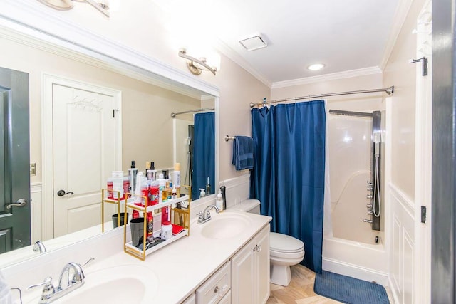 701 Fosters Ct, Evans, GA 30809 - full bath with double vanity, ornamental molding, toilet, and shower / bath combo