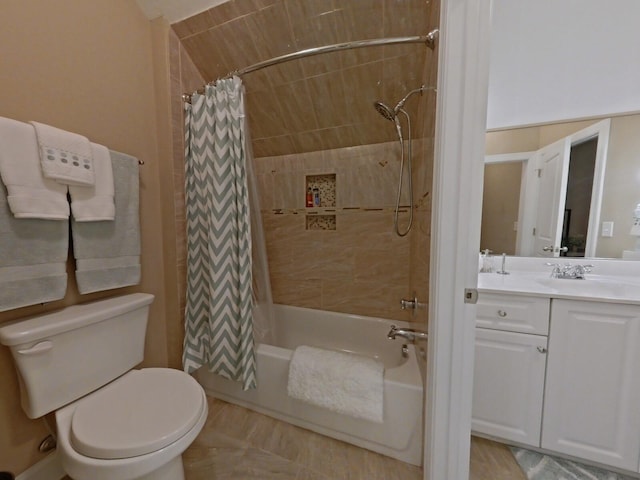 full bathroom featuring shower / tub combo, vanity, and toilet