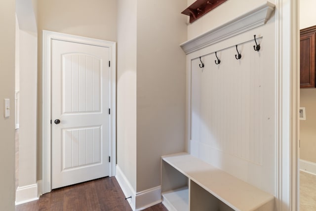 mudroom featuring dark wood-type flooring