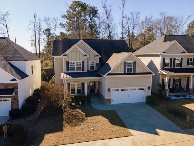 craftsman-style house featuring a porch and a garage