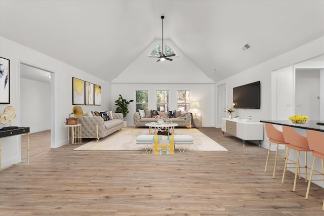 321 Padrick St, Martinez, GA 30907 - living room with ceiling fan, light wood-style floors, high vaulted ceiling, and baseboards