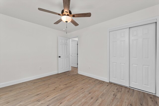321 Padrick St, Martinez, GA 30907 - unfurnished bedroom featuring light wood-type flooring, baseboards, a closet, and ceiling fan