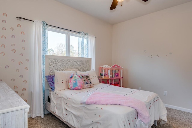 bedroom with carpet flooring and ceiling fan