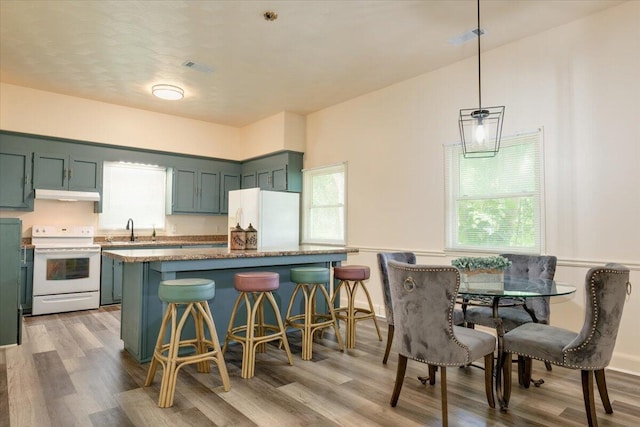 65 W Calhoun St, Wadley, GA 30477 - kitchen with white appliances, under cabinet range hood, healthy amount of natural light, and light wood finished floors