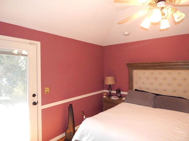 bedroom with vaulted ceiling and ceiling fan