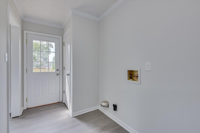 301 Cobblestone Ct, Martinez, GA 30907 - washroom with hookup for a washing machine, light wood-type flooring, and ornamental molding