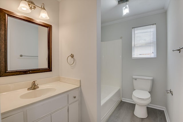 301 Cobblestone Ct, Martinez, GA 30907 - full bathroom featuring vanity, crown molding, wood finished floors, and bathtub / shower combination