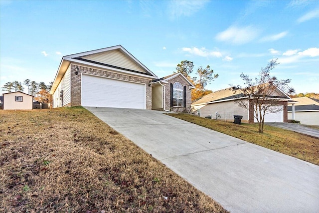 single story home featuring a front lawn