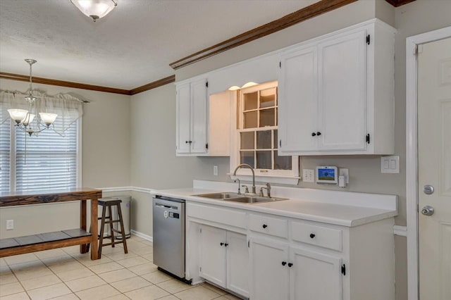 kitchen featuring a sink, dishwasher, and white cabinetry