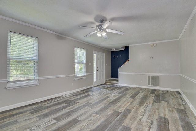 216 Dry Creek Rd, Evans, GA 30809 - unfurnished room featuring a ceiling fan, wood finished floors, crown molding, and baseboards