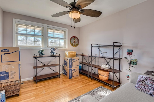 bedroom featuring ceiling fan and wood-type flooring