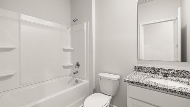 full bathroom with tub / shower combination, vanity, and toilet