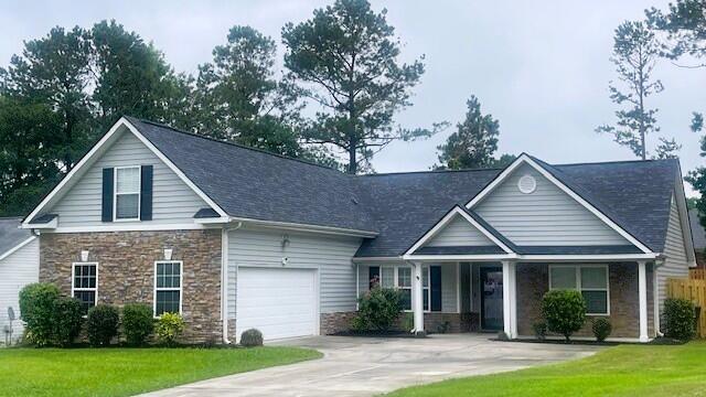 4804 High Meadows Dr, Grovetown, GA 30813 - view of front of property featuring a porch, concrete driveway, a garage, and a front yard