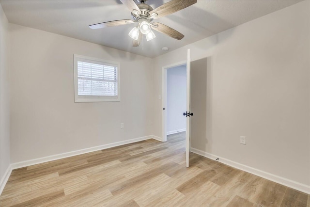 empty room featuring ceiling fan and light hardwood / wood-style floors