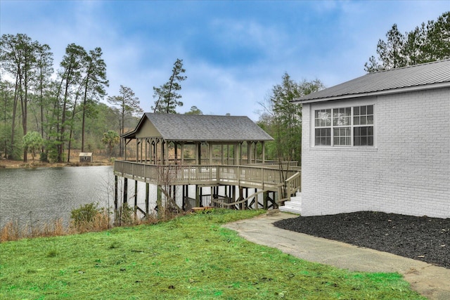 dock area featuring a gazebo and a yard