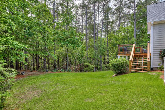203 Jacque Cir, Mccormick, SC 29835 - view of green lawn with stairway and a deck