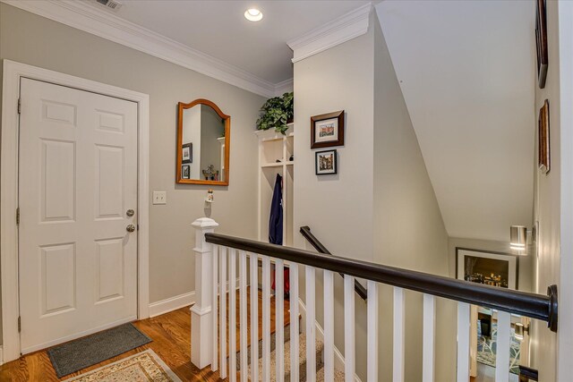 203 Jacque Cir, Mccormick, SC 29835 - entryway featuring wood finished floors, baseboards, ornamental molding, and recessed lighting