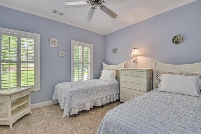203 Jacque Cir, Mccormick, SC 29835 - carpeted bedroom with multiple windows, ornamental molding, baseboards, and ceiling fan