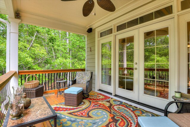 203 Jacque Cir, Mccormick, SC 29835 - deck featuring french doors and ceiling fan
