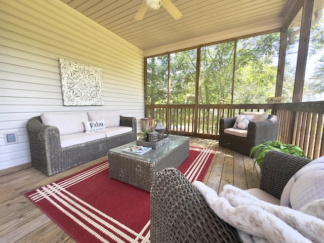 114 Hamilton Ln, Mccormick, SC 29835 - sunroom / solarium featuring an outdoor living space and a ceiling fan