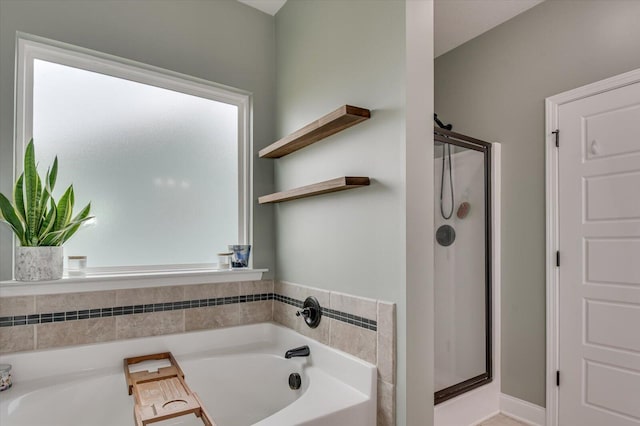 bathroom with plus walk in shower