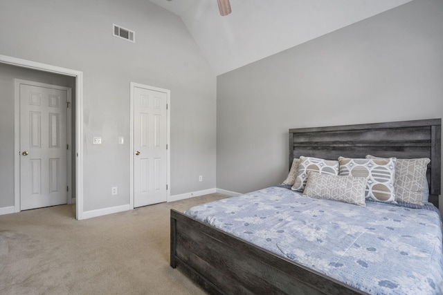 1629 Jamestown Ave, Evans, GA 30809 - carpeted bedroom featuring high vaulted ceiling, baseboards, and ceiling fan