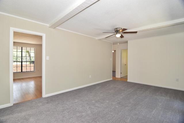 empty room featuring carpet flooring and ceiling fan