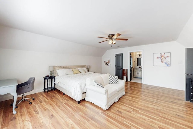 184 Deer Springs Rd, Clarks Hill, SC 29821 - bedroom featuring lofted ceiling, light wood-style floors, ceiling fan, and ensuite bath