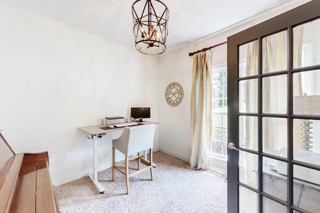 184 Deer Springs Rd, Clarks Hill, SC 29821 - office featuring a chandelier, baseboards, and carpet flooring