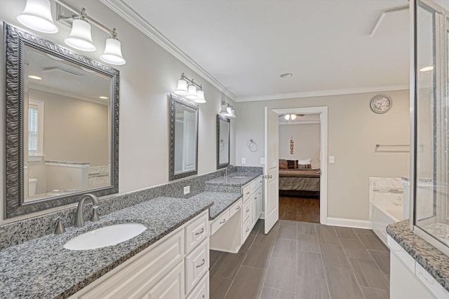 1009 Neilson St, Aiken, SC 29803 - bathroom with vanity, a bath, toilet, crown molding, and baseboards