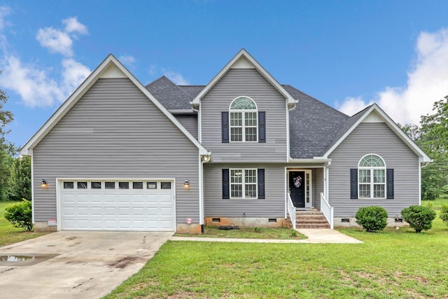 1009 Neilson St, Aiken, SC 29803 - traditional-style home with crawl space, concrete driveway, a front lawn, roof with shingles, and a garage