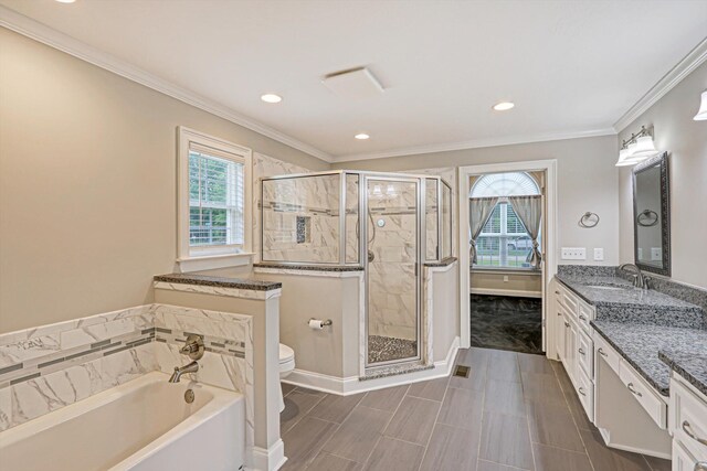 1009 Neilson St, Aiken, SC 29803 - full bathroom with toilet, a garden tub, vanity, a shower stall, and recessed lighting
