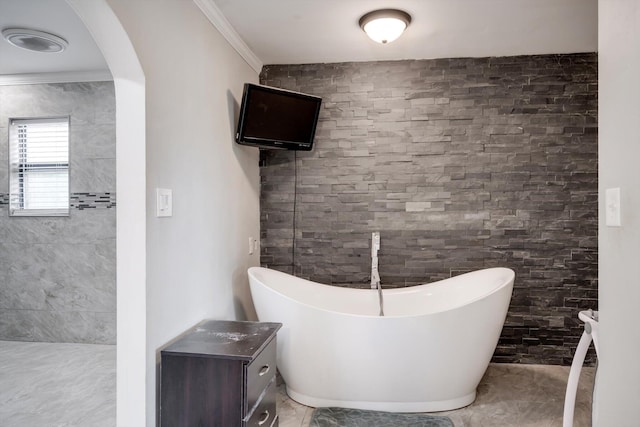 1543 Wrens Hwy, Thomson, GA 30824 - full bathroom with crown molding and a freestanding tub