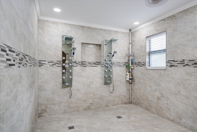 1543 Wrens Hwy, Thomson, GA 30824 - bathroom with crown molding and tiled shower