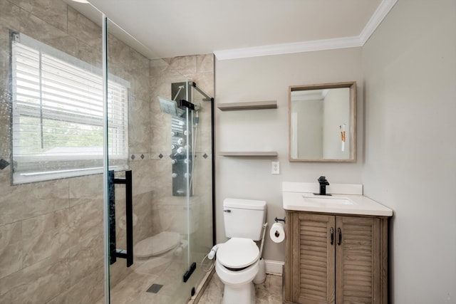 1543 Wrens Hwy, Thomson, GA 30824 - full bathroom with crown molding, a stall shower, toilet, and vanity
